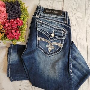 Rock Revival Womens Scarlet Straight Leg Embellished Jeans Sz 26